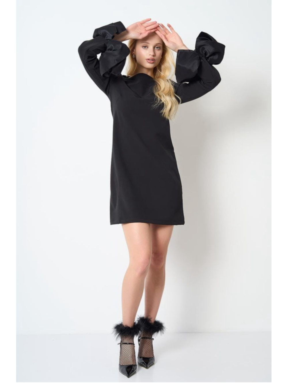 Black Prom Dress with Dramatic Ruffle Sleeves – Elegant Mini Cocktail Dress